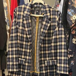 Liverpool Petite Medium Navy/Gold Plaid Women's Blazer
